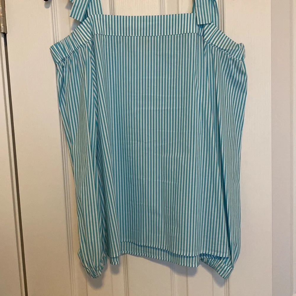 Michael Kors Aqua / White Striped, Peep Shoulder Blouse - Picture 6 of 7